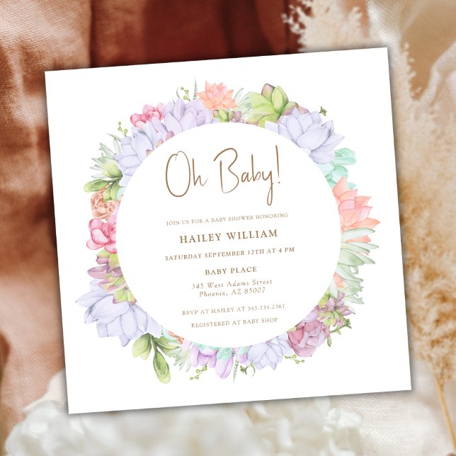 Convite Simples Boho Cactus Desert Oh Chá de fraldas (Simple Boho Cactus Desert Oh Baby Shower Invitation)