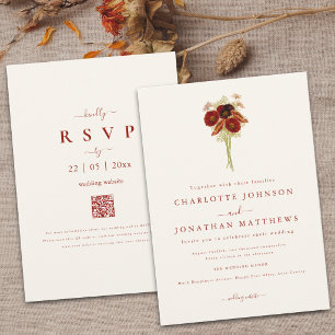 Convite Simples Boho Flor Silvestre Casamento Marrom Laran