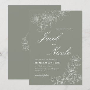 Convite Simples Boho Floral Sage Green Wedding