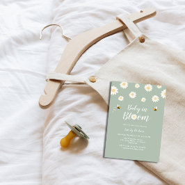Convite Simples Boho Green Daisy Baby In Bloom Chá