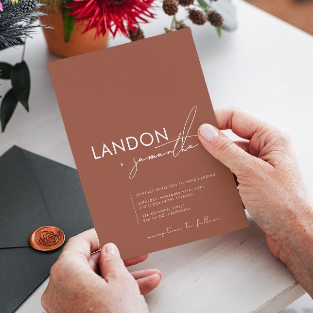Convite Simples Boho Moderno Terracotta Queimou Casamento  (Criador carregado)