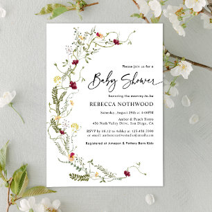 Convite Simples Boho Wreath Wildflower Chá de fraldas