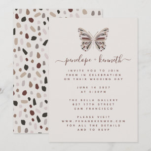 Convite Simples Borboleta Boho Casamento Borgonha e Taupe