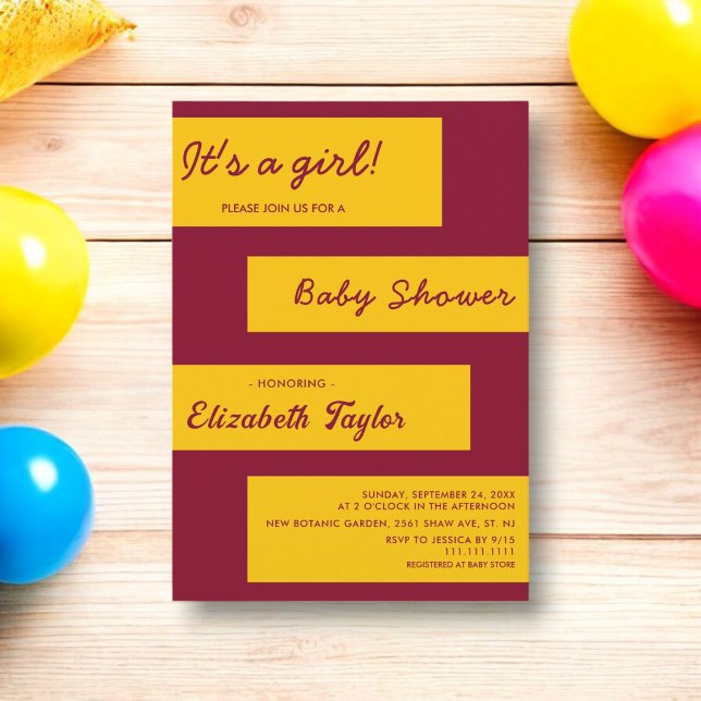 Convite Simples Borgonha Elegante E Chá de fraldas Chic Do (Criador carregado)