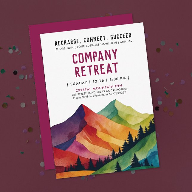 Convite Simples Borgonha Montanha Retreat Floresta Aquarel (Criador carregado)
