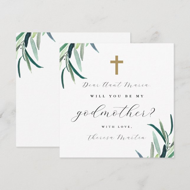 Convite Simples Botânica com Proposta de Madrinha Cruzada  (Frente/Verso)