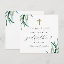 Convite Simples Botânico com Proposta de Padrinho Cruz 