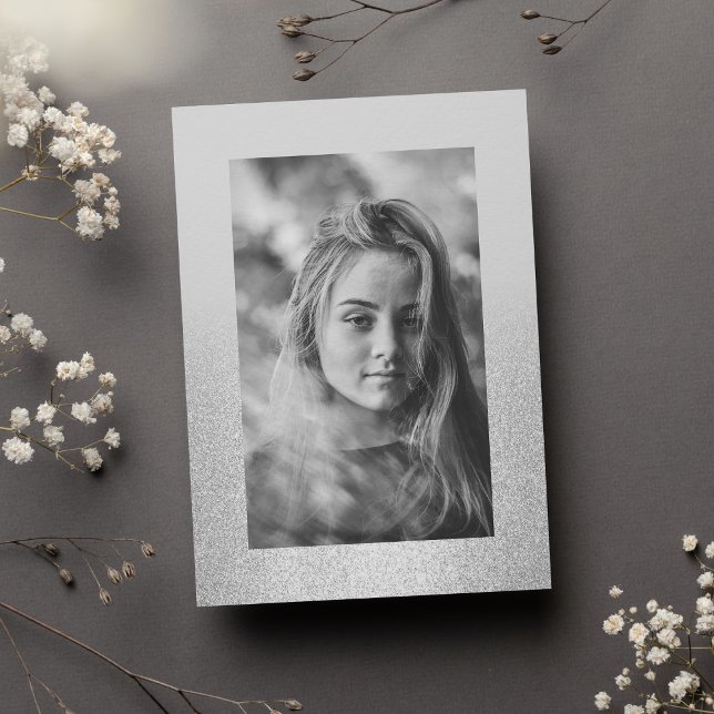 Convite Simples brilho de prata mbre Foto doce 16 (Simple chic silver glitter ombre Photo Sweet 16)