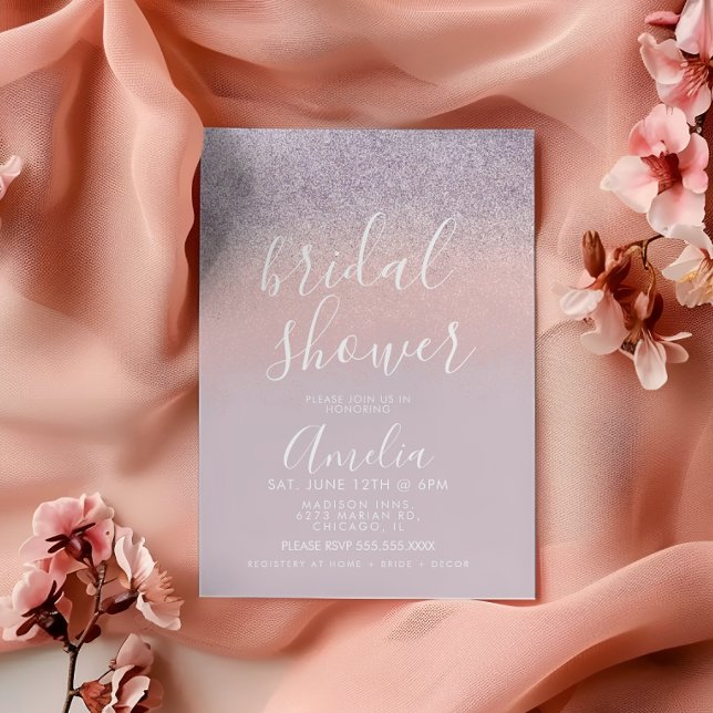 Convite Simples Brilho Rosa Dourado Rosa para Chá de Noiva (Criador carregado)