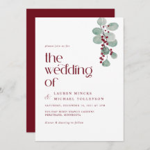 Simples Burgundy Vine Casamento no inverno Moderno