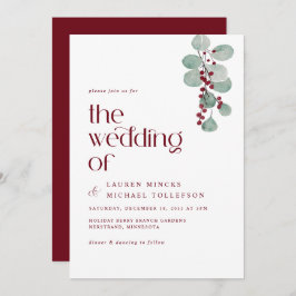 Convite Simples Burgundy Vine Casamento no inverno Moderno