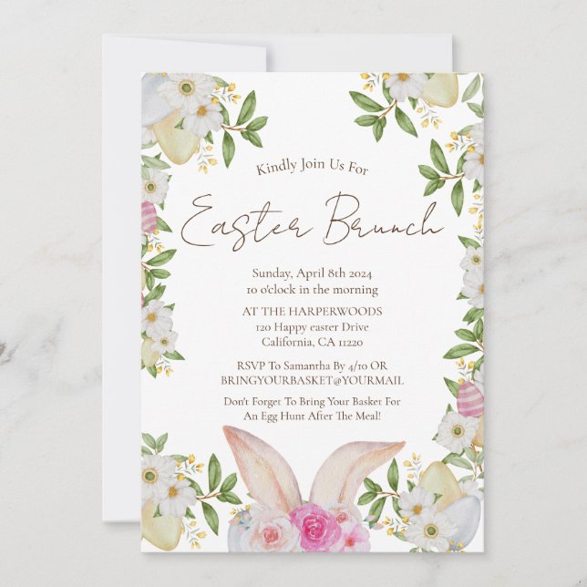 Convite Simples caçada de ovos para brunch com páscoa de c (Frente)