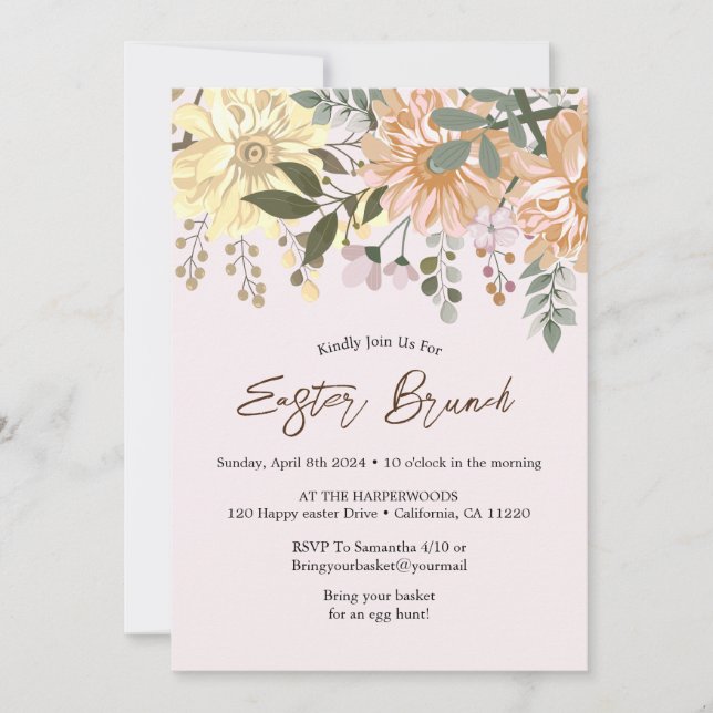 Convite Simples caçada de ovos para brunch com páscoa de c (Frente)