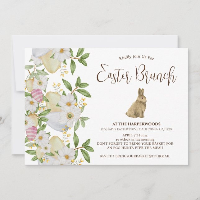 Convite Simples caçada de ovos para brunch com páscoa de c (Frente)