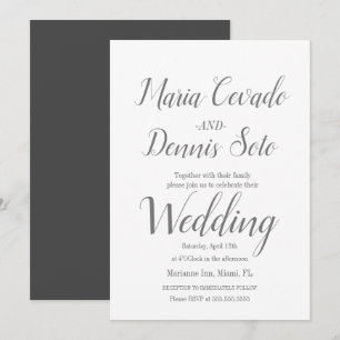 Convite Simples Caligrafia de Letreiro Cinza Casamento