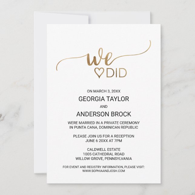 Convite Simples Caligrafia Dourada Fizemos (Frente)