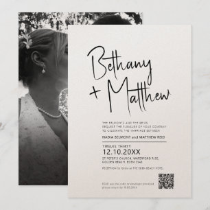 Convite Simples caligrafia magra casamento QR RSVP