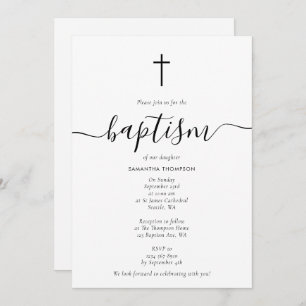 Convite Simples Caligrafia Script Baptism Christening