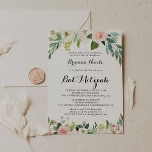 Convite Simples Caligrafia Verde Floral Bat Mitzvah<br><div class="desc">Este simples convite para morcegos de caligrafia verde floral mitzvah é perfeito para um morcego tropical mitzvah. A design apresenta rosas brancos,  cor-de-rosa e pincéis pintados à mão,  embutidos em folhagem verde,  inspiradora beleza artística.</div>