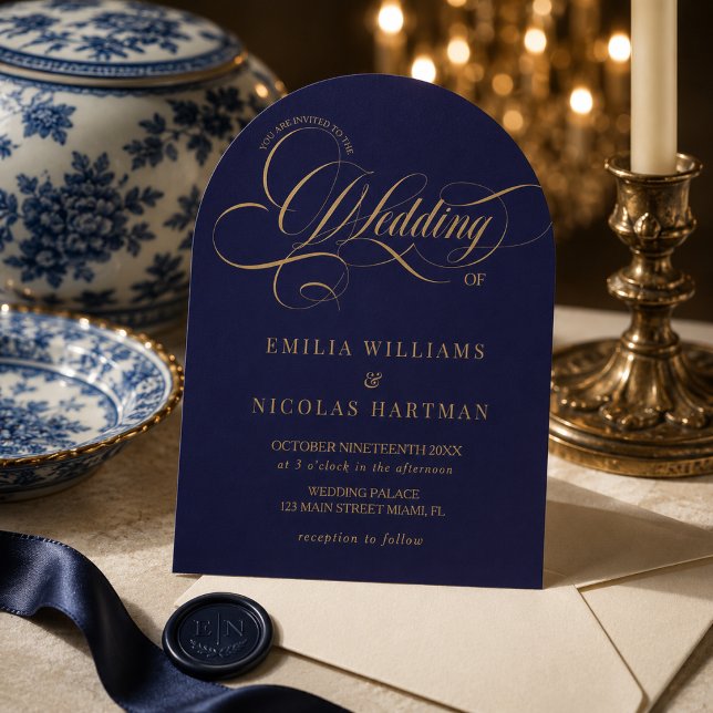 Convite Simples Casamento Azul Elegante Tudo Em Um (Criador carregado)