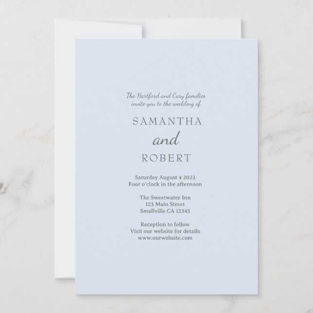Convite Simples Casamento Azul Verde Romântico (Frente)
