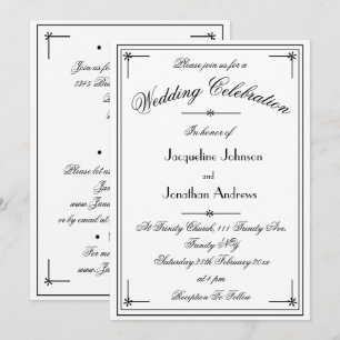Convite Simples Casamento Branco e Preto Tudo em Um