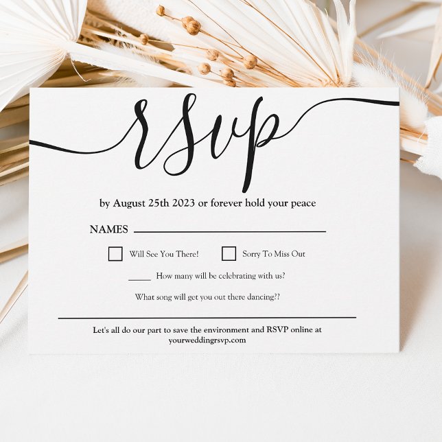 Convite Simples casamento branco preto rsvp (Simple elegant black white wedding rsvp invitation)