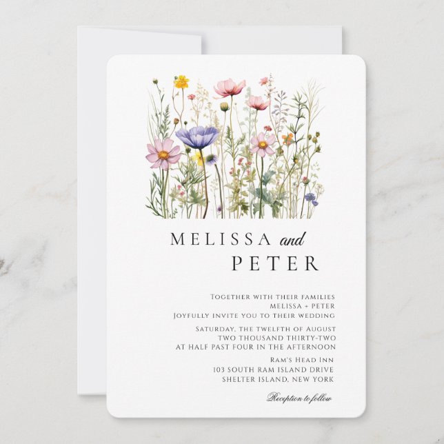 Convite Simples Casamento de Flores Silvestres (Frente)