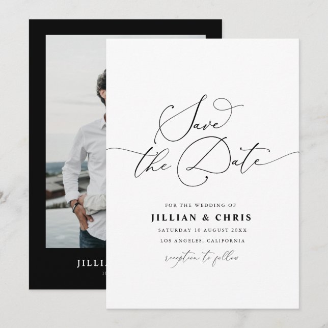 Convite Simples casamento de script elegante (Frente/Verso)