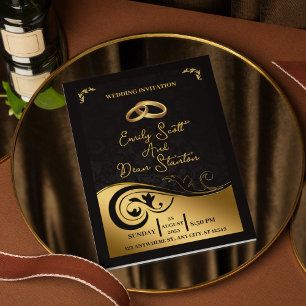 Convite Simples Casamento Dourado Floral Moderno Elegante 