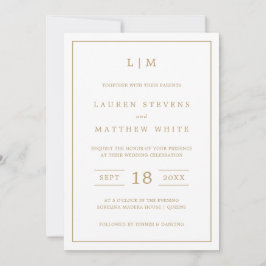 Convite Simples Casamento Dourado Monograma Elegante