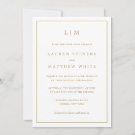 Convite Simples Casamento Dourado Monograma Elegante