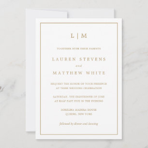 Convite Simples Casamento Dourado Monograma Elegante