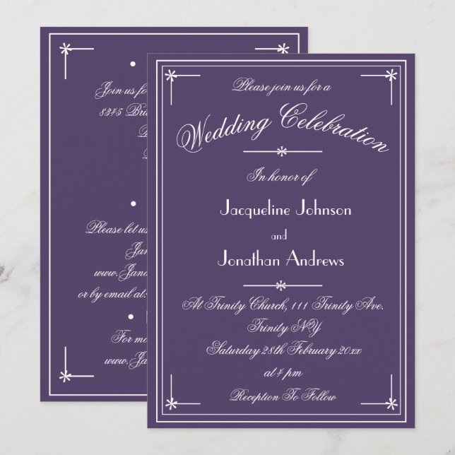 Convite Simples Casamento Dusty Purple Clássico Tudo Em Um (Frente/Verso)