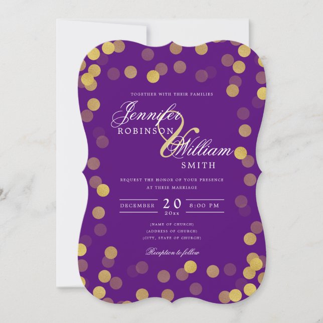 Convite Simples Casamento Elegante Dourado Confetti (Frente)