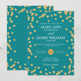 Convite Simples Casamento Elegante Dourado Glitter Confett