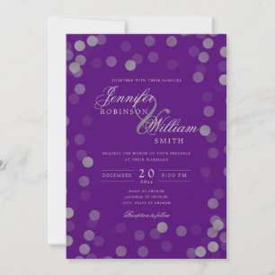 Convite Simples Casamento Elegante Prata Confetti Roxo