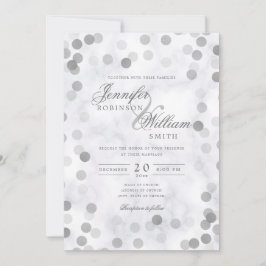 Convite Simples Casamento Elegante Silver Confetti Marble