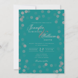Convite Simples Casamento Elegante Silver Confetti Teal