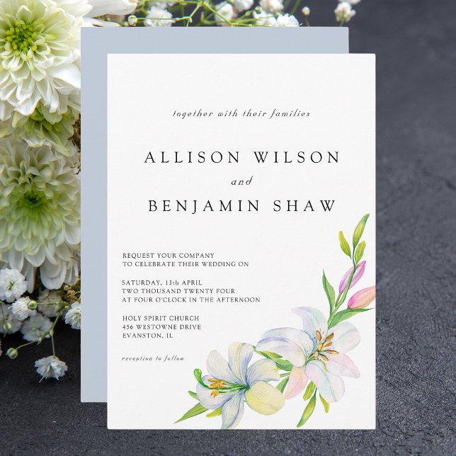 Convite Simples Casamento em Aquarela de Primavera e Verão (Criador carregado)