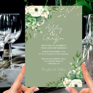 Convite Simples Casamento Floral em Verde Salvia