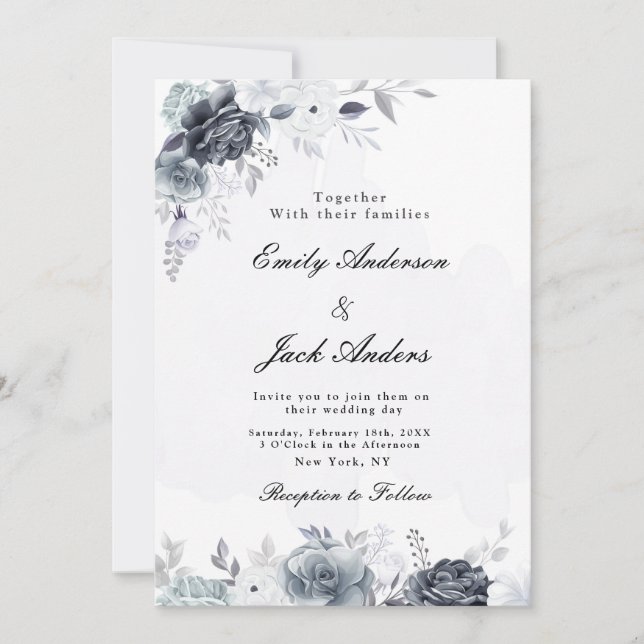 Convite Simples casamento Floral Negro (Frente)