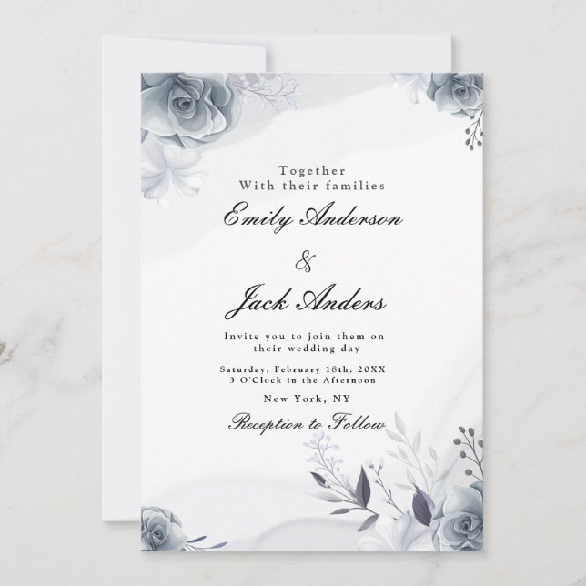 Convite Simples casamento Floral Negro (Frente)