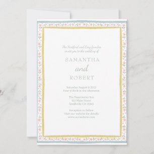 Convite Simples Casamento Floral Rosa Amarelo Romântico