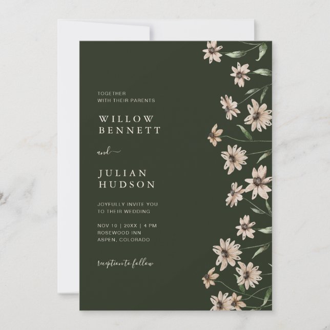 Convite Simples Casamento Floral Verde Moderno (Frente)