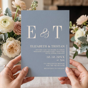 Convite Simples Casamento Minimalista em Azul Empoeirado