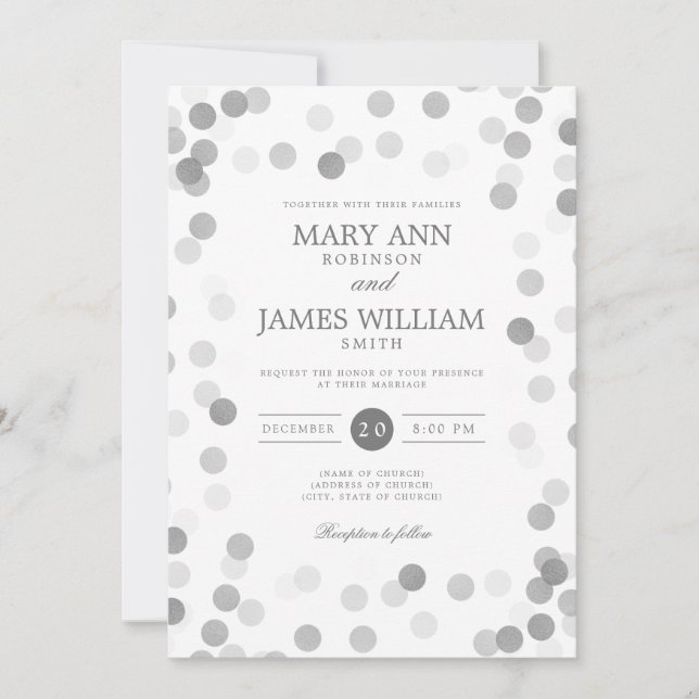 Convite Simples Casamento Moderno Silver Confetti (Frente)
