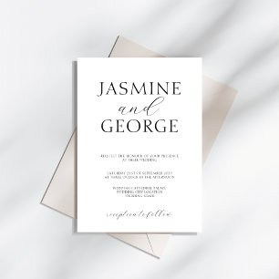 Convite Simples Casamento Preto e Branco de Script Elegant