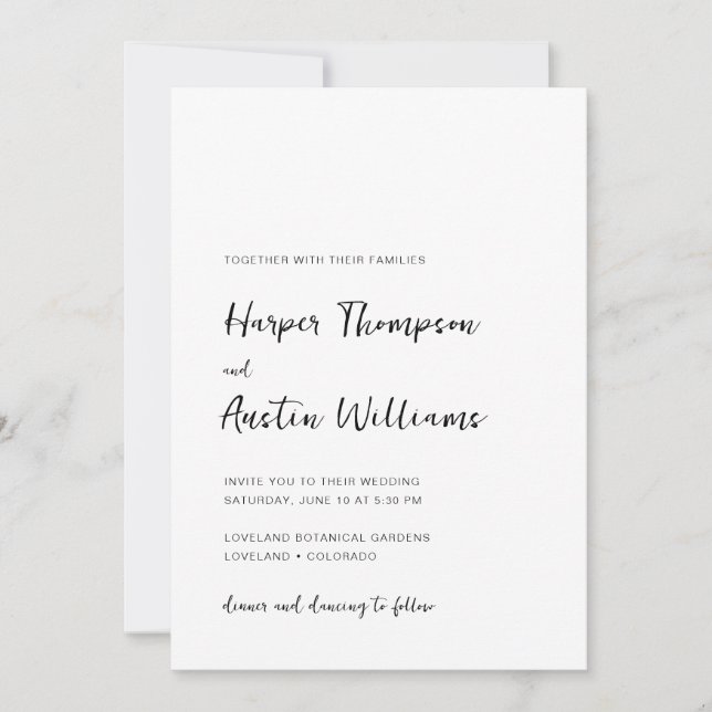 Convite Simples Casamento Preto E Branco De Script Moderno (Frente)