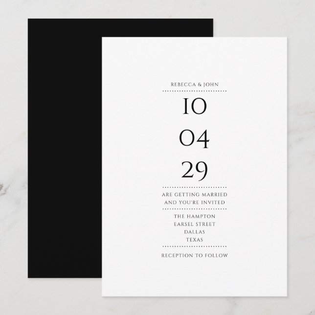 Convite Simples Casamento Preto e Branco Elegante (Frente/Verso)